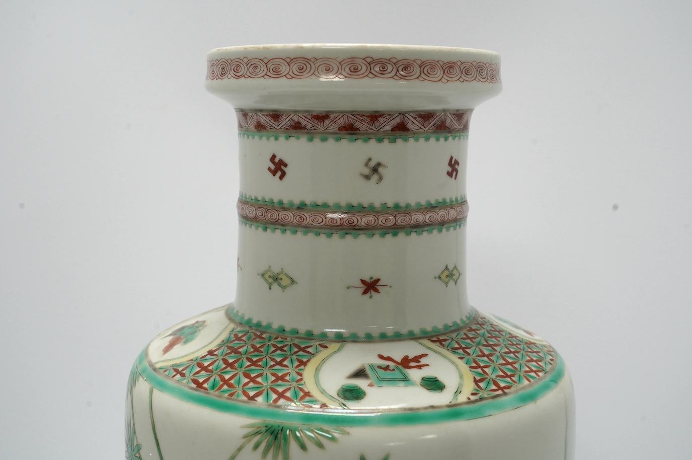 A large Chinese famille verte rouleau vase, 46cm. Condition - good